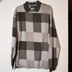 Roundtree & Yorke Men's Large Cotton Sweater Brown Gray‎ Check Long Sleeve